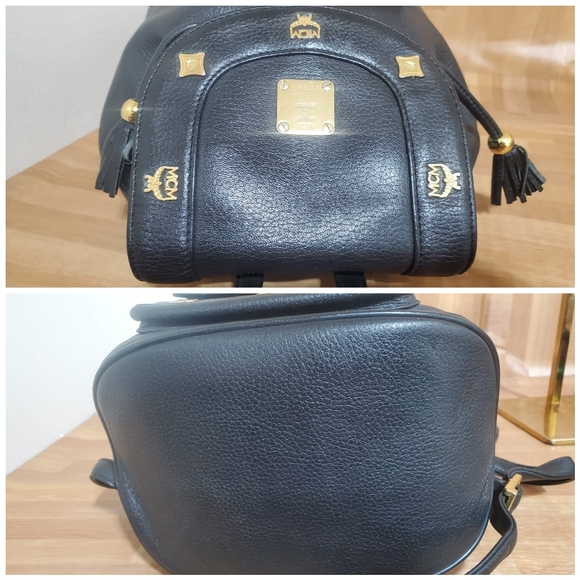 MCM Leather Drawstring Backpack Bag Black - Picture 7 of 10